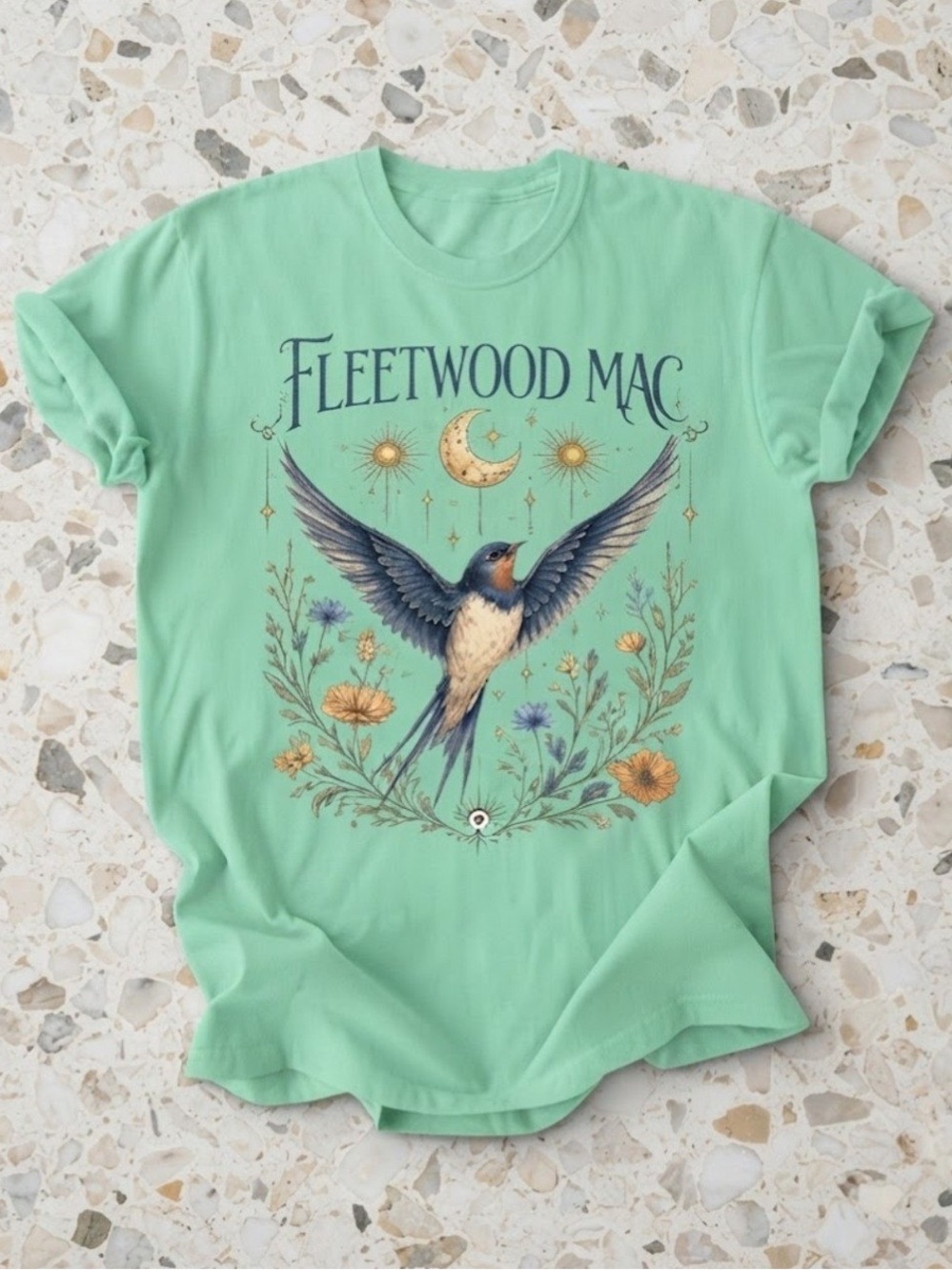 Fleetwood Mac Floral Bird Mint Green Comfort Colors T-Shirt
